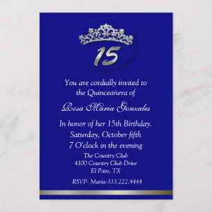 Blue Tiara Quinceañera Invitation