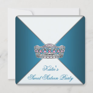 Blue Tiara Sweet Sixteen Birthday Party Invitation
