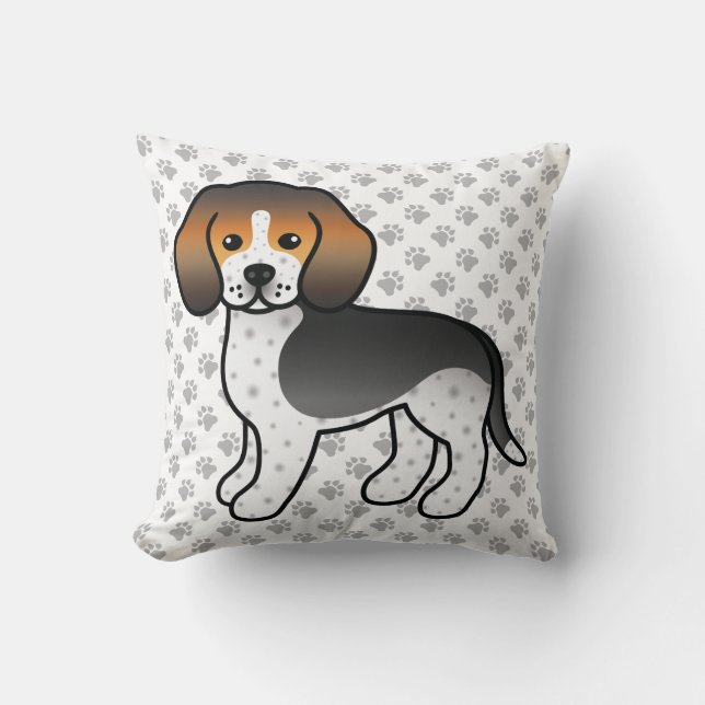 Blue Ticked Beagle Cartoon Dog & Paws Cushion (Front)