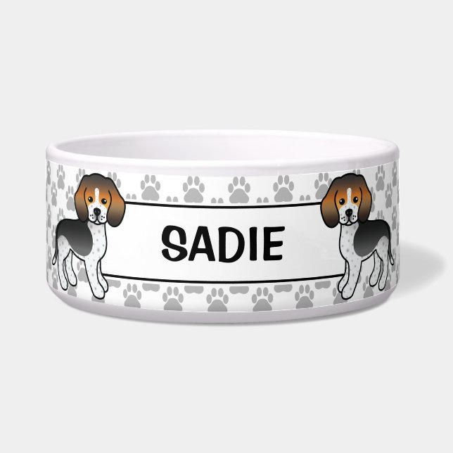 Blue Ticked Beagle Cute Cartoon Dog & Name (Front)