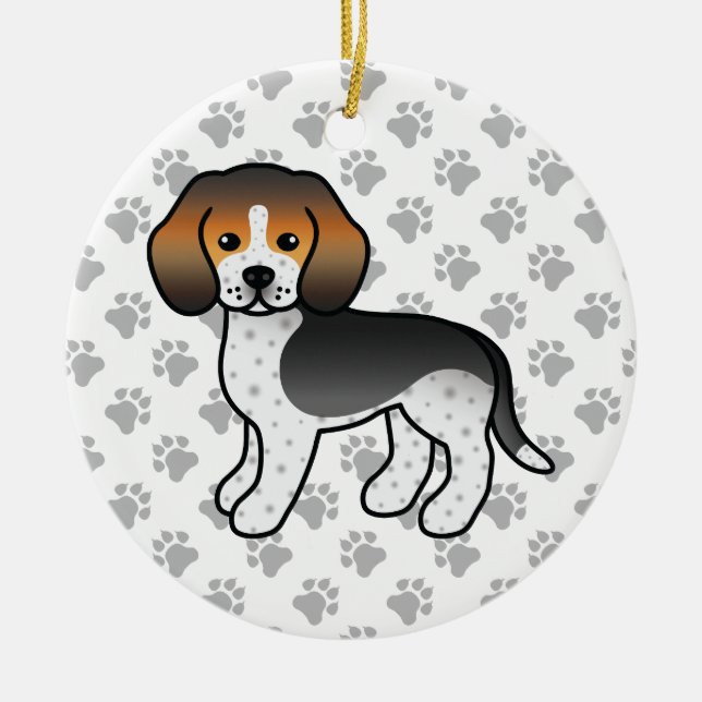 Blue Ticked Beagle Dog Cute Cartoon Illustration Ceramic Ornament (Front)