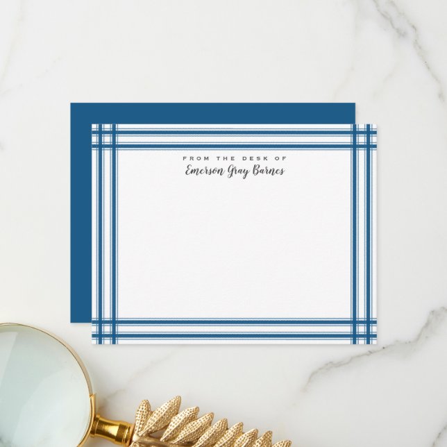 Blue Ticking Stripe Thank You Card (Front/Back In Situ)