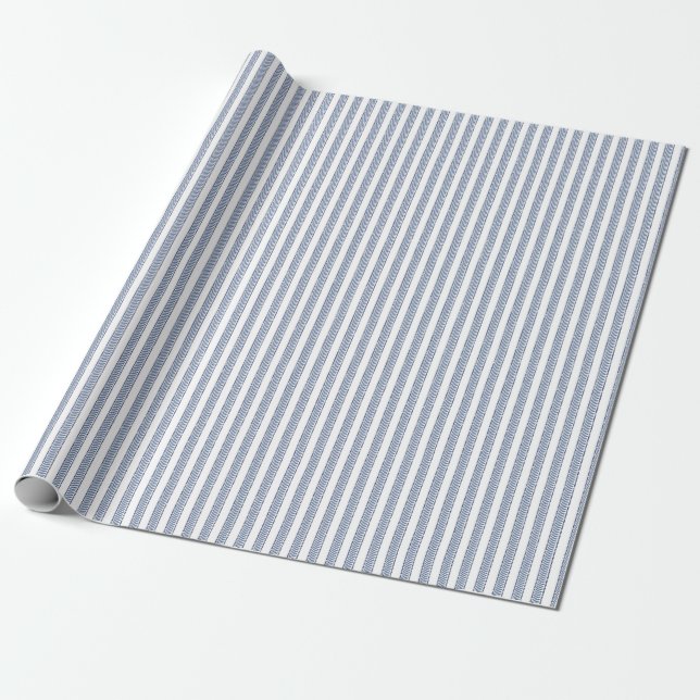 Blue Ticking Striped Wrapping Paper (Unrolled)