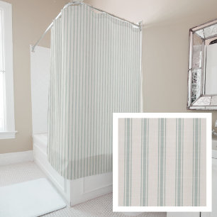 Blue Ticking Stripes   Farmhouse Bath Decor Shower Curtain