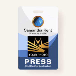 Blue Tidal Wave Curvature Press Photo Template ID Badge
