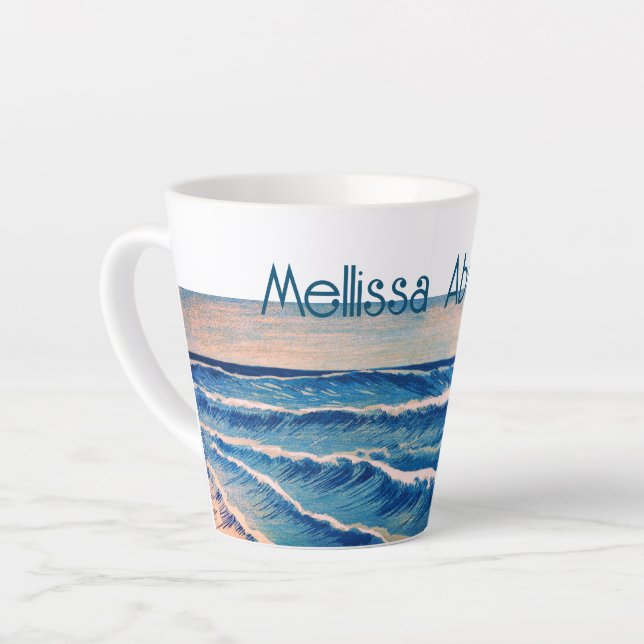 Blue Tidal waves Custom name Latte Mug (Left Angle)