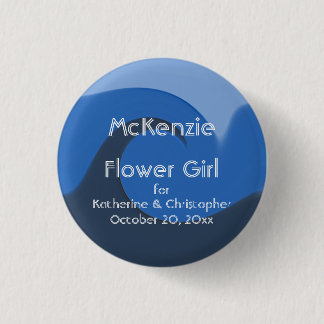 "Blue Tide" - Flower Girl w/ Names and Date 3 Cm Round Badge