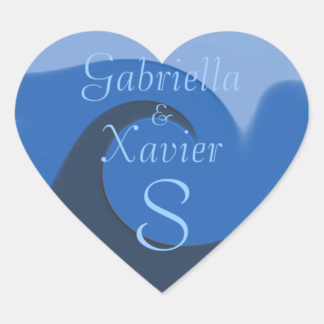 "Blue Tide" - Names/Initial Envelope Seal/Sticker Heart Sticker (Front)