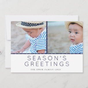Blue Tidings Polka Dot Photo Greetings Holiday Card