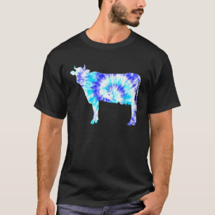Blue Tie Dye Cow Hippie Peace Animal Mens Boys T-Shirt