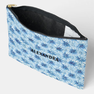 Blue Tie dye flower pattern Custom Name Accessory Pouch