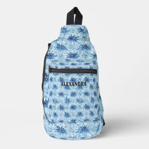 Blue Tie dye flower pattern Custom Name Sling Bag