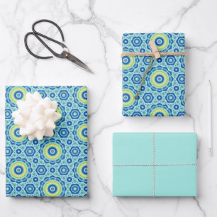 Blue Tie Dye Mandala Patter Wrapping Paper Sheets