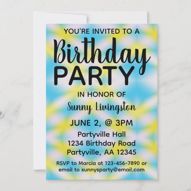Blue Tie Dye One Photo Birthday Party Invitation (Front)