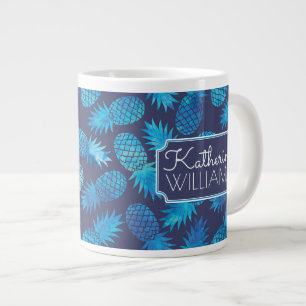 Blue Tie Dye Pineapples Add Your Name Large Coffee Mug