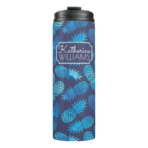Blue Tie Dye Pineapples Add Your Name Thermal Tumbler