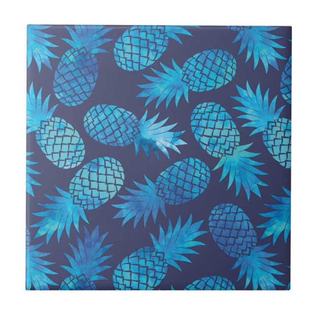 Blue Tie Dye Pineapples Ceramic Tile (Front)
