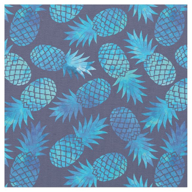 Blue Tie Dye Pineapples Fabric (Close Up)