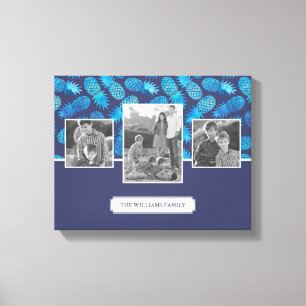Blue Tie Dye Pineapples Family Photos with Text Canvas Print
