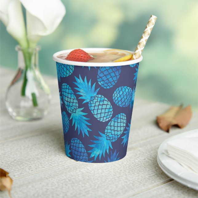 Blue Tie Dye Pineapples Paper Cups (Insitu)