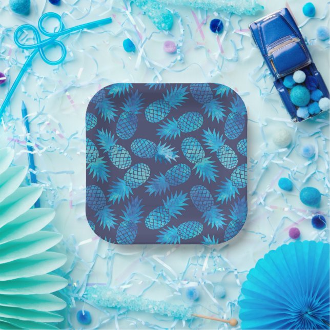 Blue Tie Dye Pineapples Paper Plate (Party)