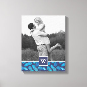 Blue Tie Dye Pineapples Photo with Monogram Canvas Print