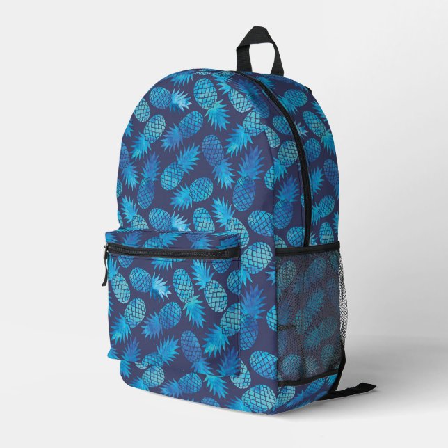 Blue Tie Dye Pineapples Printed Backpack (Back Corner Right)
