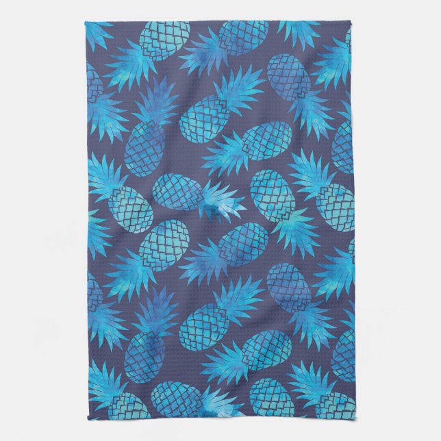 Blue Tie Dye Pineapples Tea Towel (Vertical)