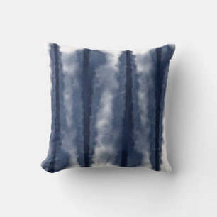 Blue Tie Dye Shibori Striped Throw Pillow