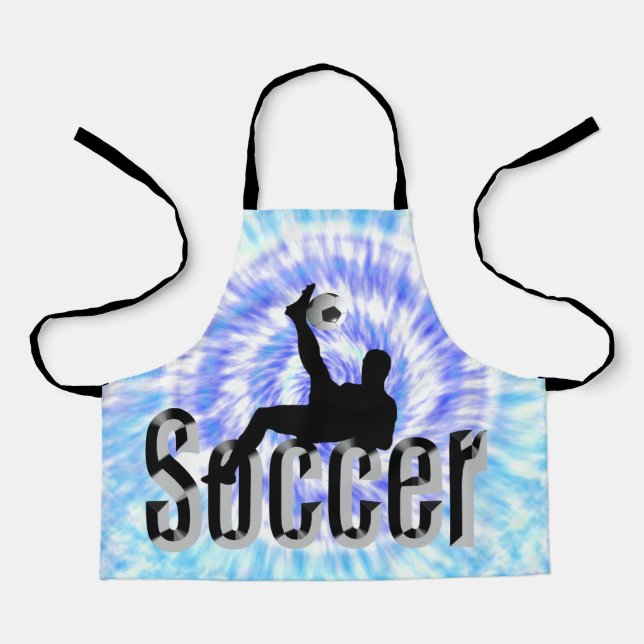 Blue Tie Dye Soccer Design, Kids Full Print Apron (Front)