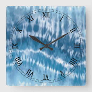 Blue Tie Dye Square Roman Numerals Clock