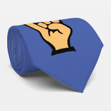 blue tie with a rock sign hand