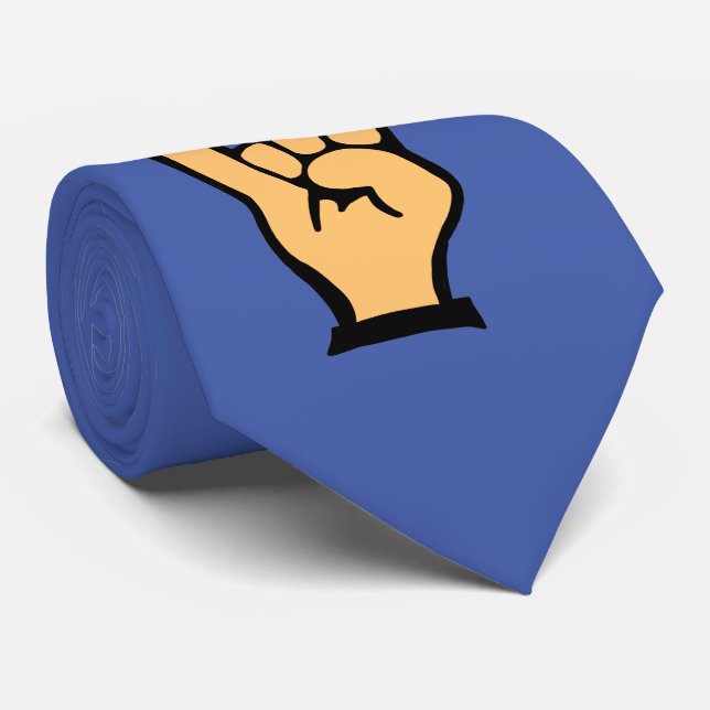 blue tie with a rock sign hand (Rolled)