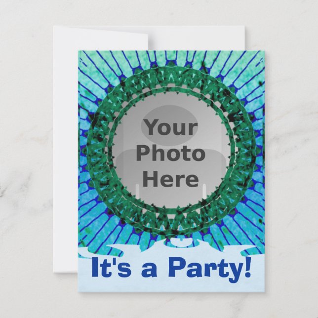 Blue Tiedye Photo Invitations (Front)
