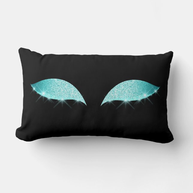 Blue Tiffany Cat's Eye Sleep Glitter Makeup Black Lumbar Cushion (Front)