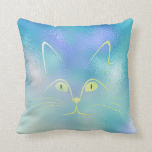 Blue Tiffany Mint Green Glass Cat Throw Pillow