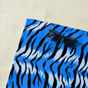 Blue Tiger Animal Skin Pattern Design Beach Towel