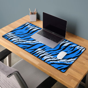 Blue Tiger Animal Skin Pattern Design Desk Mat