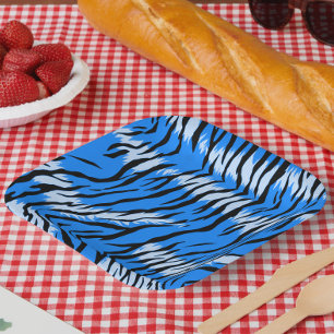 Blue Tiger Animal Skin Pattern Design Paper Plate