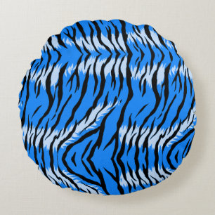 Blue Tiger Animal Skin Pattern Design  Round Cushion