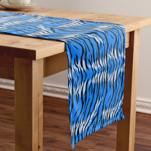 Blue Tiger Animal Skin Pattern Design Short Table Runner