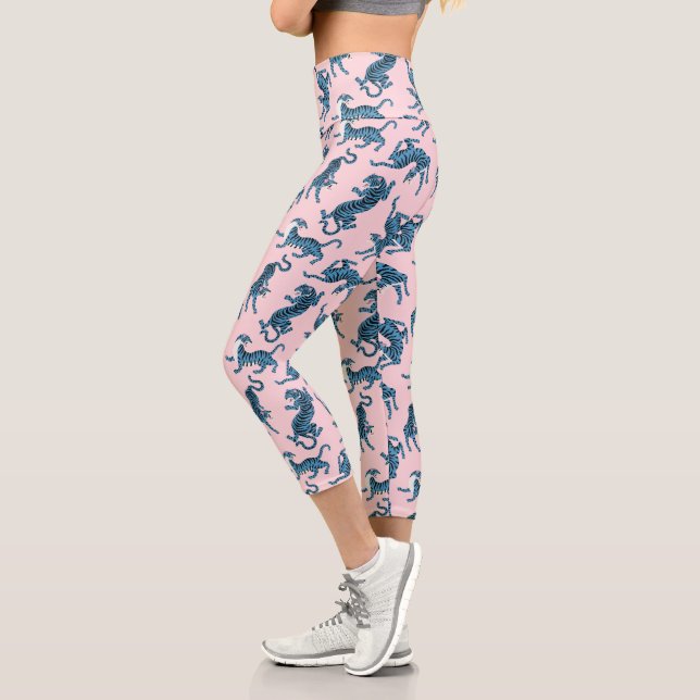Blue Tiger Asian Pattern Capri Leggings (Left)