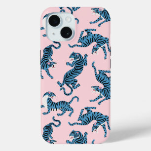 Blue Tiger Asian Pattern iPhone 15 Case