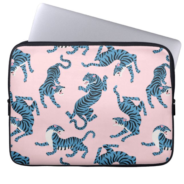 Blue Tiger Asian Pattern Laptop Sleeve (Front)