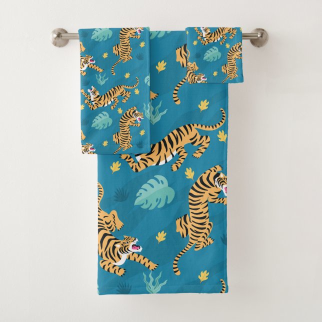 Blue Tiger Bath Towel Set (Insitu)