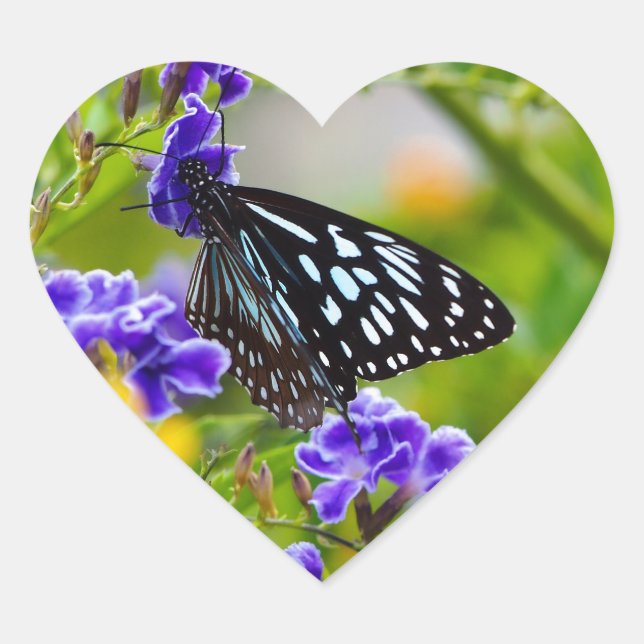 Blue tiger butterfly heart sticker (Front)