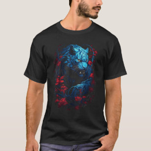Blue Tiger Floral Animal Graphic for Men Women Boy T-Shirt