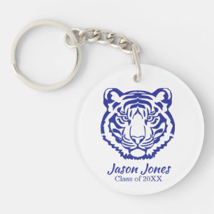 Blue Tiger Mascot Graduation Gift Keychain