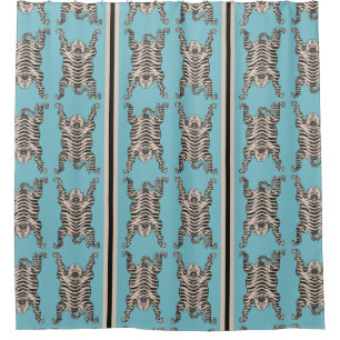 Blue Tiger pattern Striped Shower Curtain