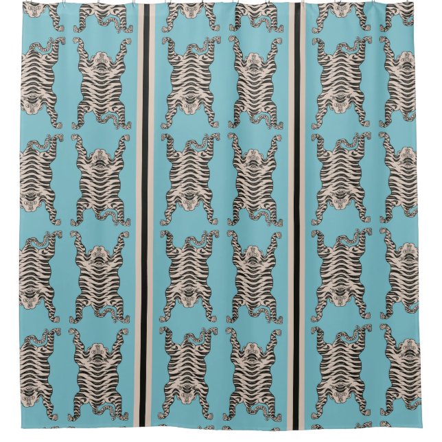 Blue Tiger pattern Striped Shower Curtain (Front)